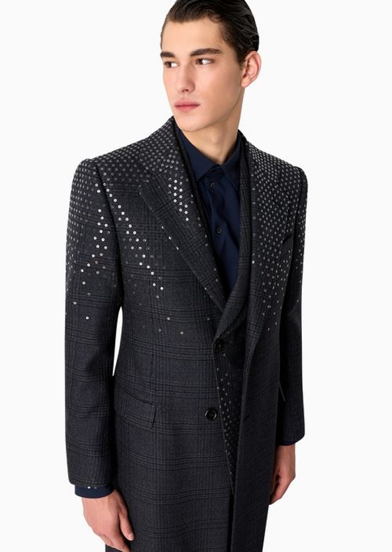 Pattern Emporio Armani Soho Capsule Collection Single-breasted Jacket In Tartan Virgin Wool With Sequins | EA-SN57777