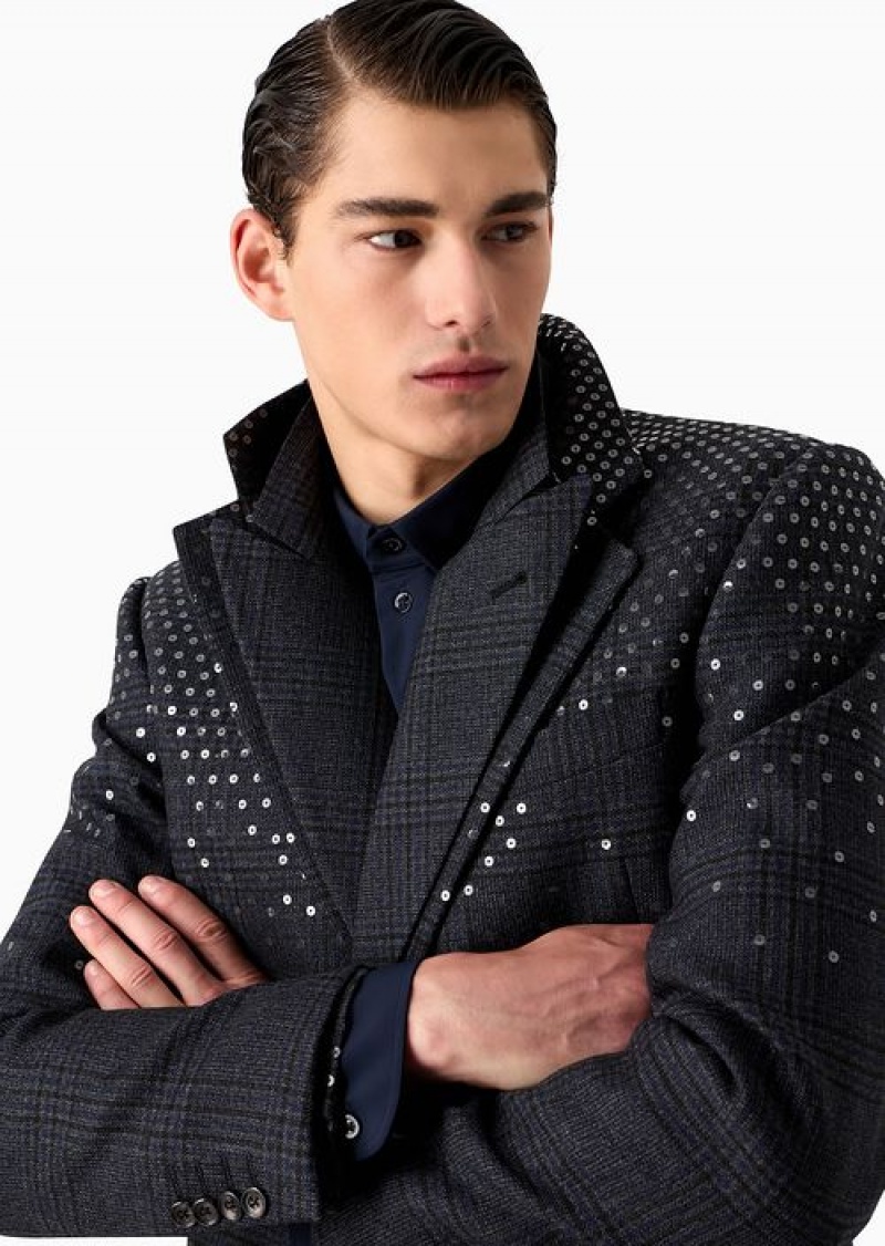 Pattern Emporio Armani Soho Capsule Collection Single-breasted Jacket In Tartan Virgin Wool With Sequins | EA-SN57777