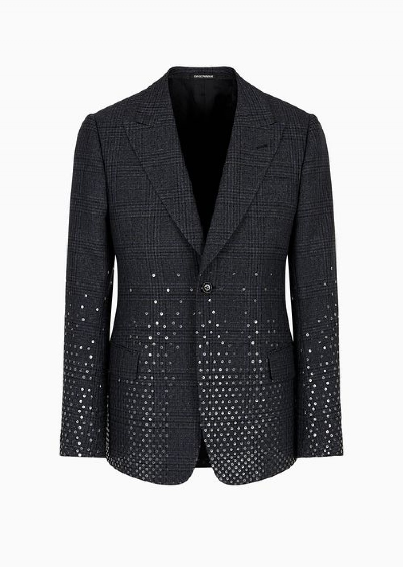 Pattern Emporio Armani Soho Capsule Collection Single-breasted Jacket In Tartan Virgin Wool With Sequins | EA-SN57777