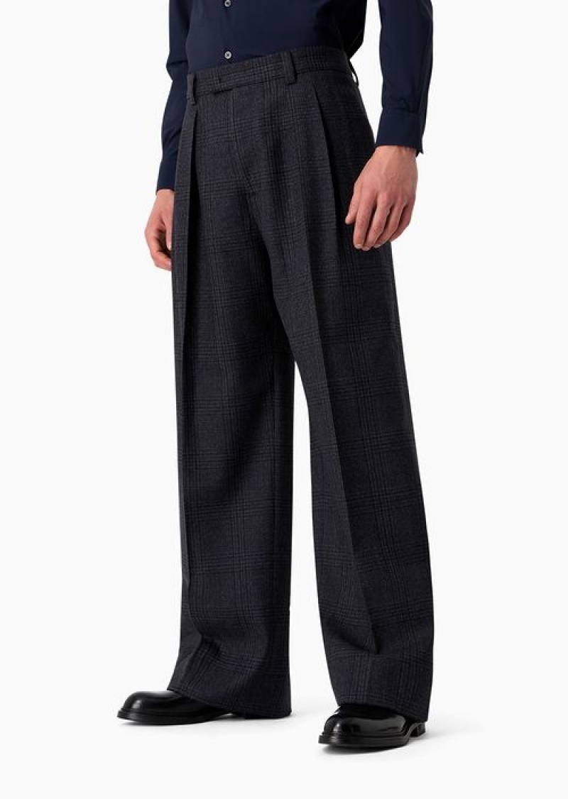 Pattern Emporio Armani Soho Capsule Collection Wide-leg Pants In Tartan Virgin Wool | EA-SN58292