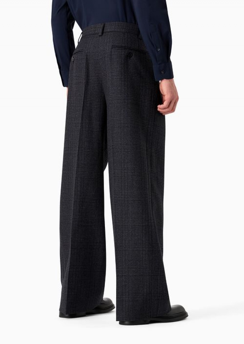 Pattern Emporio Armani Soho Capsule Collection Wide-leg Pants In Tartan Virgin Wool | EA-SN58292