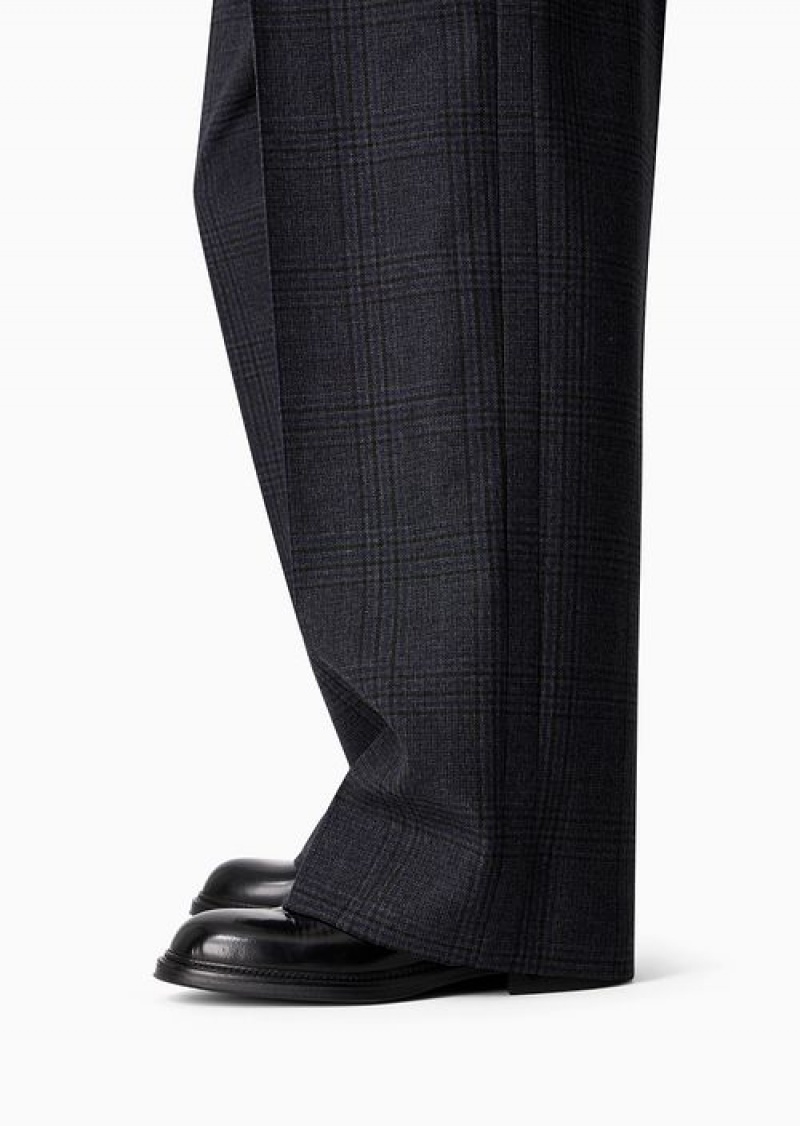 Pattern Emporio Armani Soho Capsule Collection Wide-leg Pants In Tartan Virgin Wool | EA-SN58292