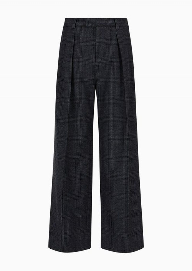 Pattern Emporio Armani Soho Capsule Collection Wide-leg Pants In Tartan Virgin Wool | EA-SN58292