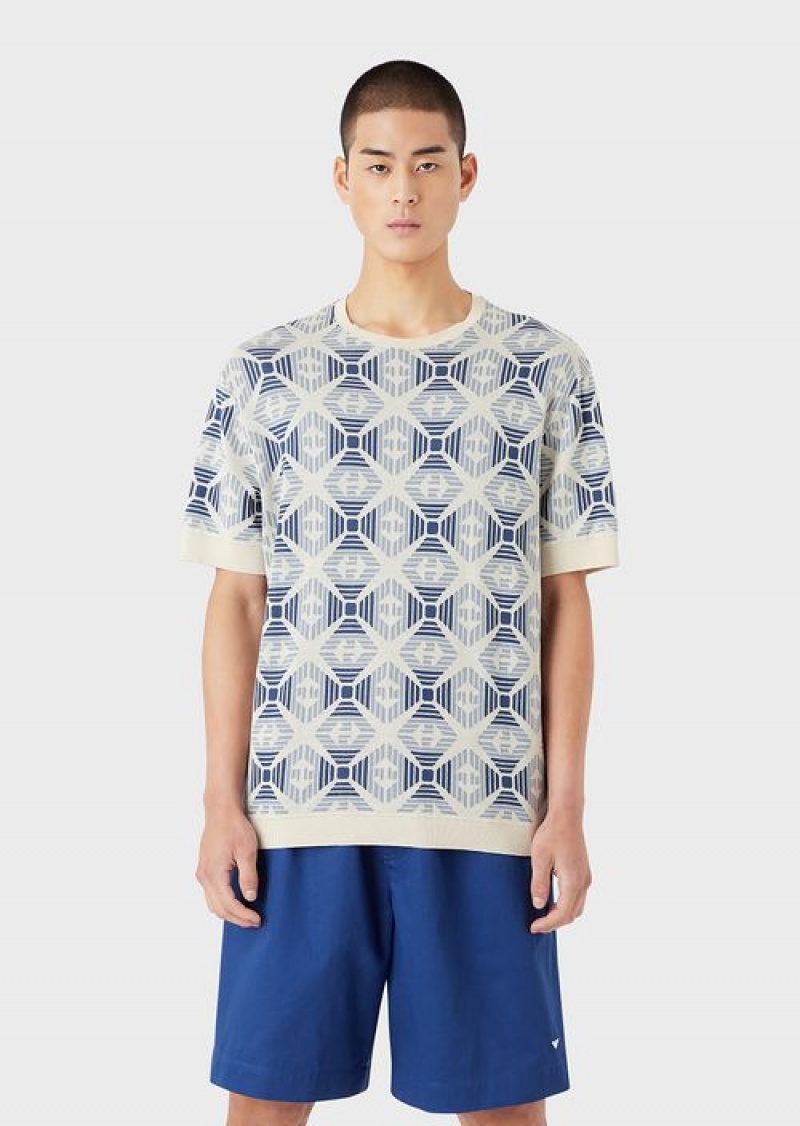 Pattern Emporio Armani Sustainable Collection Organic Jacquard Jersey Jumper With Collection Pattern | EA-SN58667