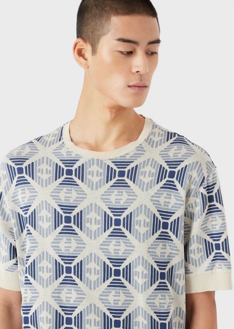 Pattern Emporio Armani Sustainable Collection Organic Jacquard Jersey Jumper With Collection Pattern | EA-SN58667