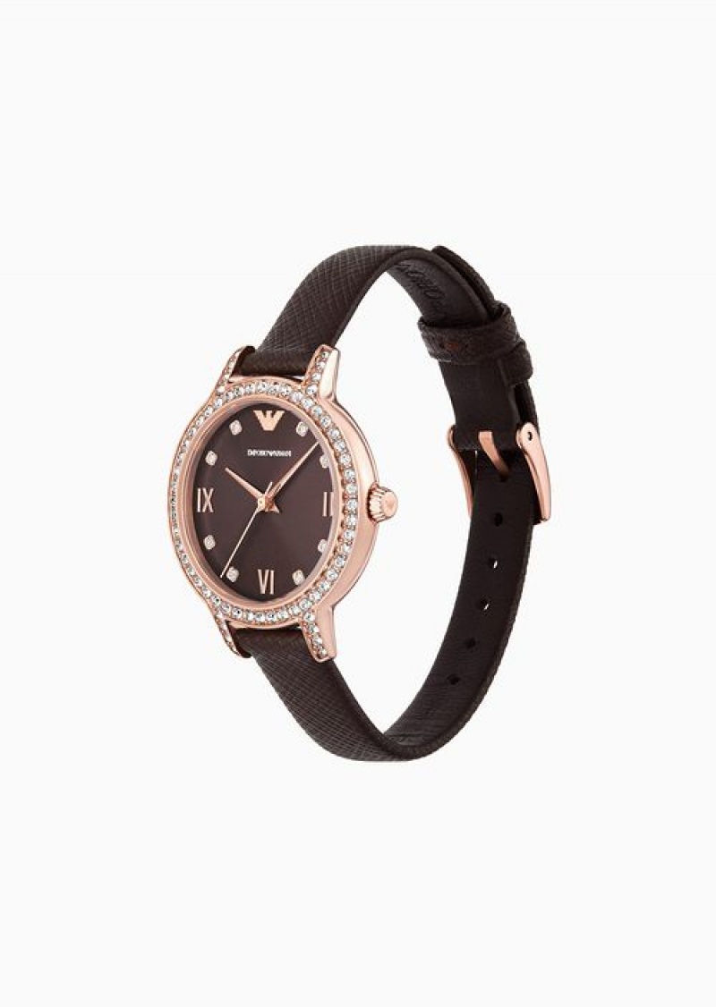 Pattern Emporio Armani Three-hand Brown Leather Watch | EA-SN57675