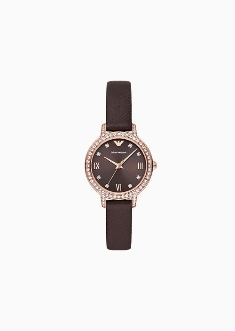 Pattern Emporio Armani Three-hand Brown Leather Watch | EA-SN57675