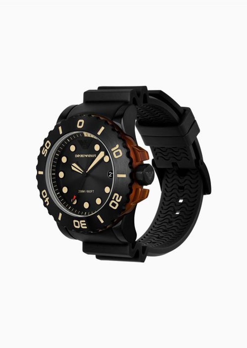 Pattern Emporio Armani Three-hand Date Black Polyurethane Watch | EA-SN59330