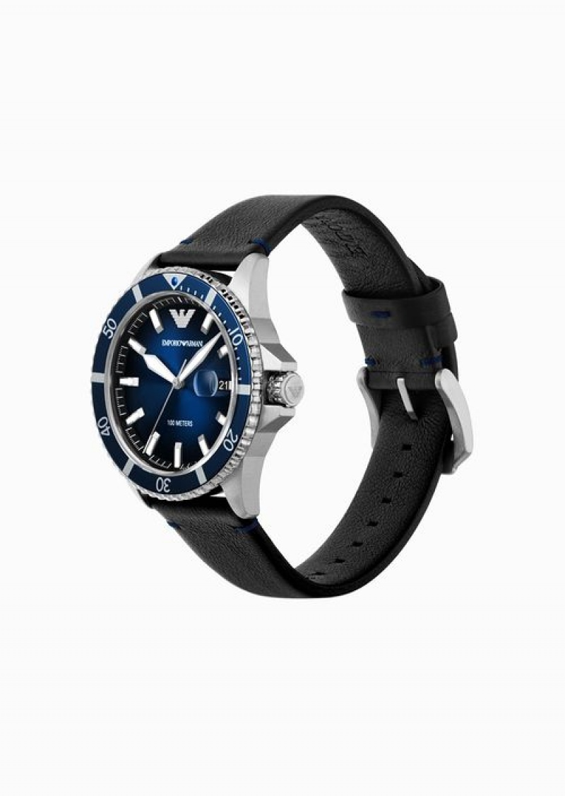 Pattern Emporio Armani Three-hand Date Black Leather Watch | EA-SN59353