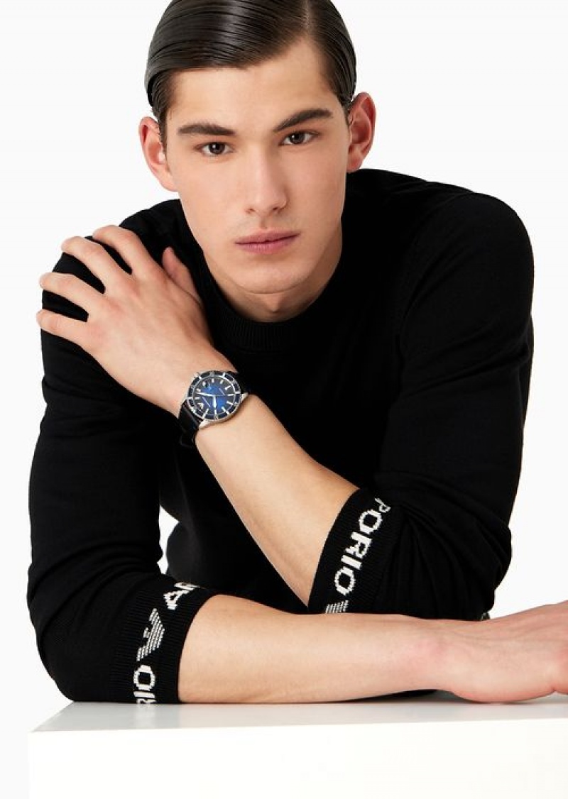 Pattern Emporio Armani Three-hand Date Black Leather Watch | EA-SN59353