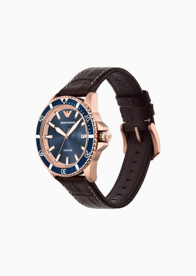 Pattern Emporio Armani Three-hand Date Brown Leather Watch | EA-SN59343