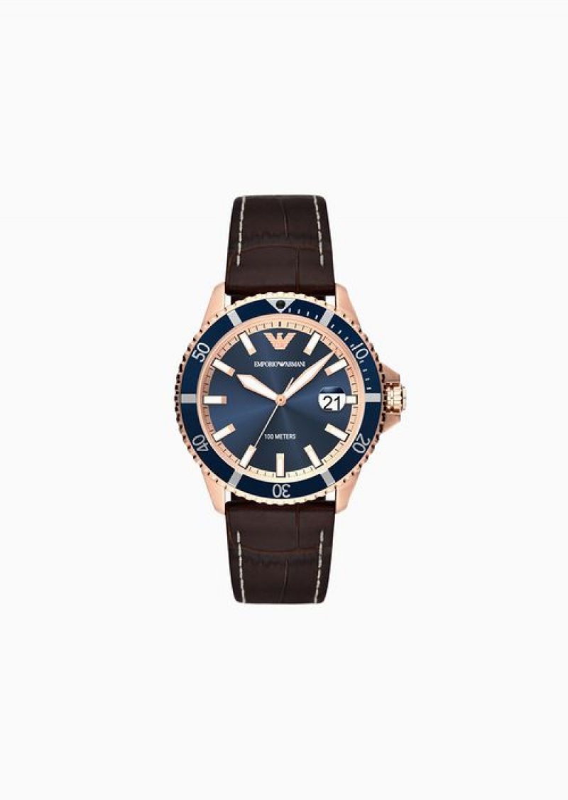 Pattern Emporio Armani Three-hand Date Brown Leather Watch | EA-SN59343