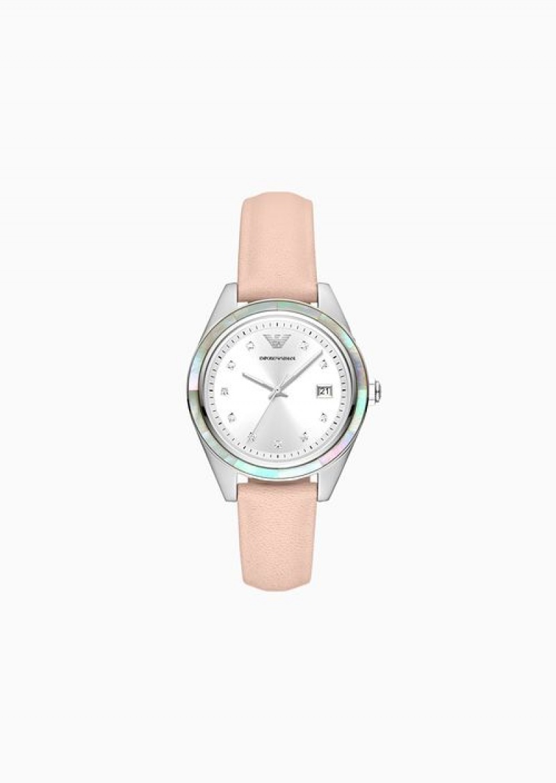 Pattern Emporio Armani Three-hand Date Pink Leather Watch | EA-SN57669