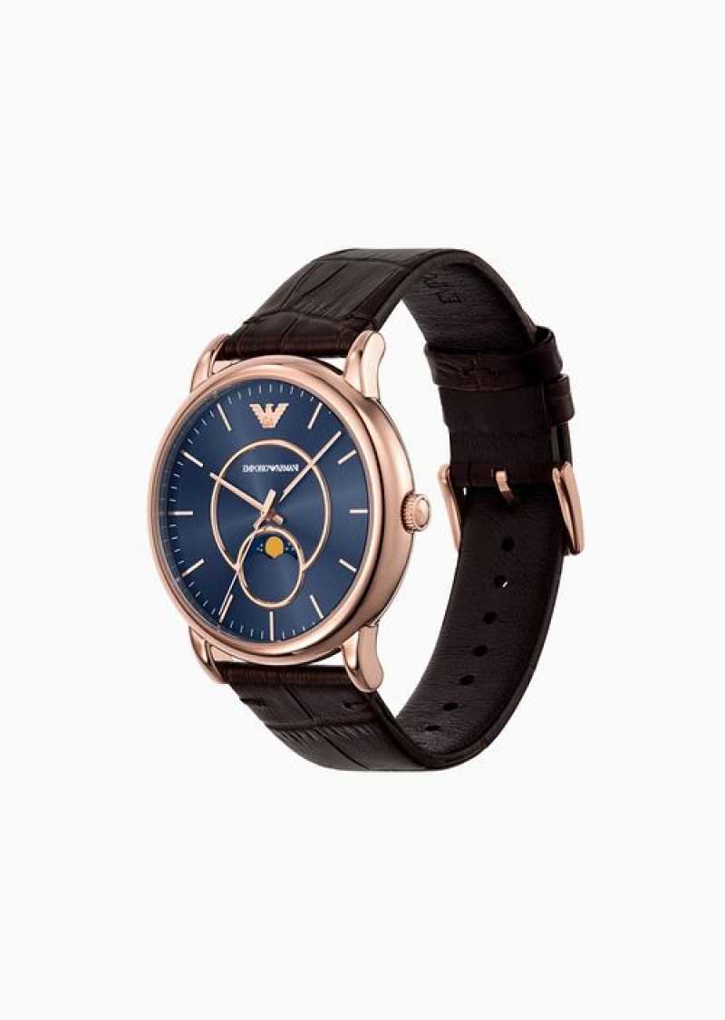 Pattern Emporio Armani Three-hand Moonphase Brown Leather Watch | EA-SN59351