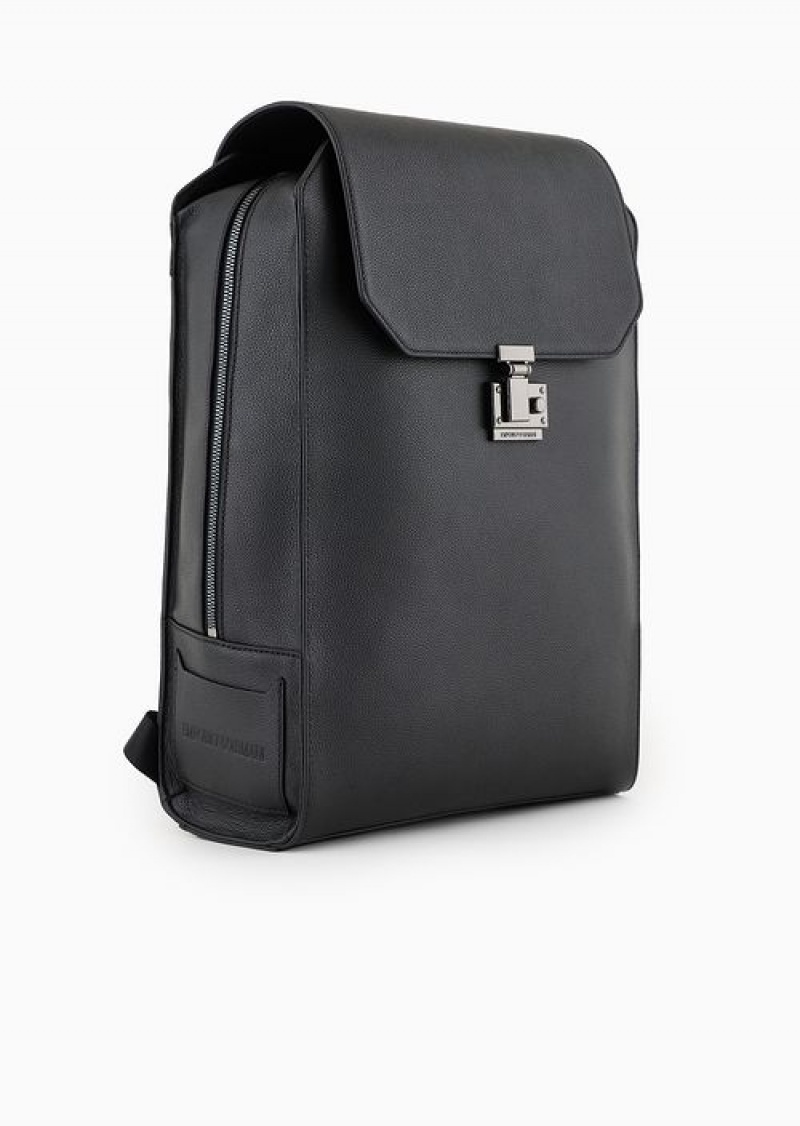 Pattern Emporio Armani Tumbled-leather Backpack With Flap And Laptop Compartment | EA-SN59009