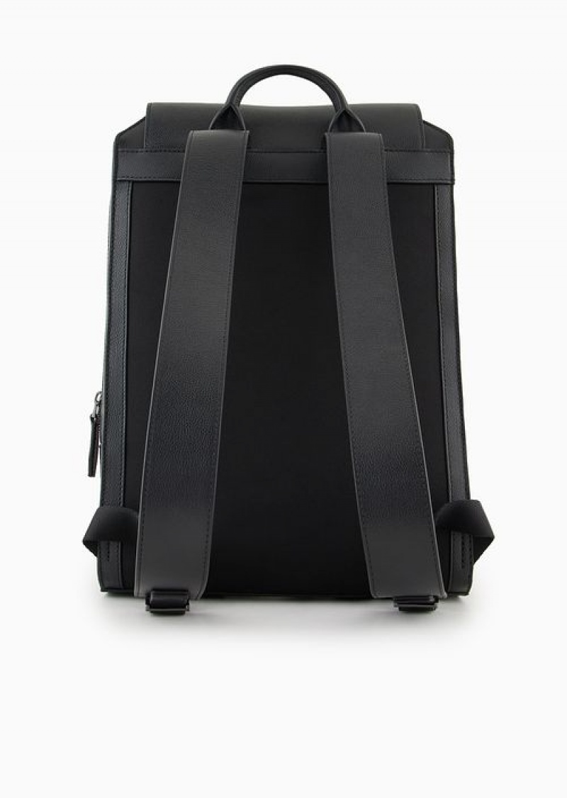 Pattern Emporio Armani Tumbled-leather Backpack With Flap And Laptop Compartment | EA-SN59009