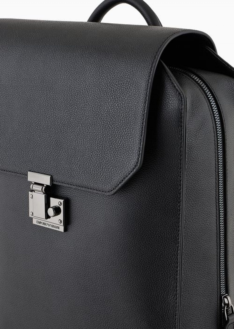 Pattern Emporio Armani Tumbled-leather Backpack With Flap And Laptop Compartment | EA-SN59009