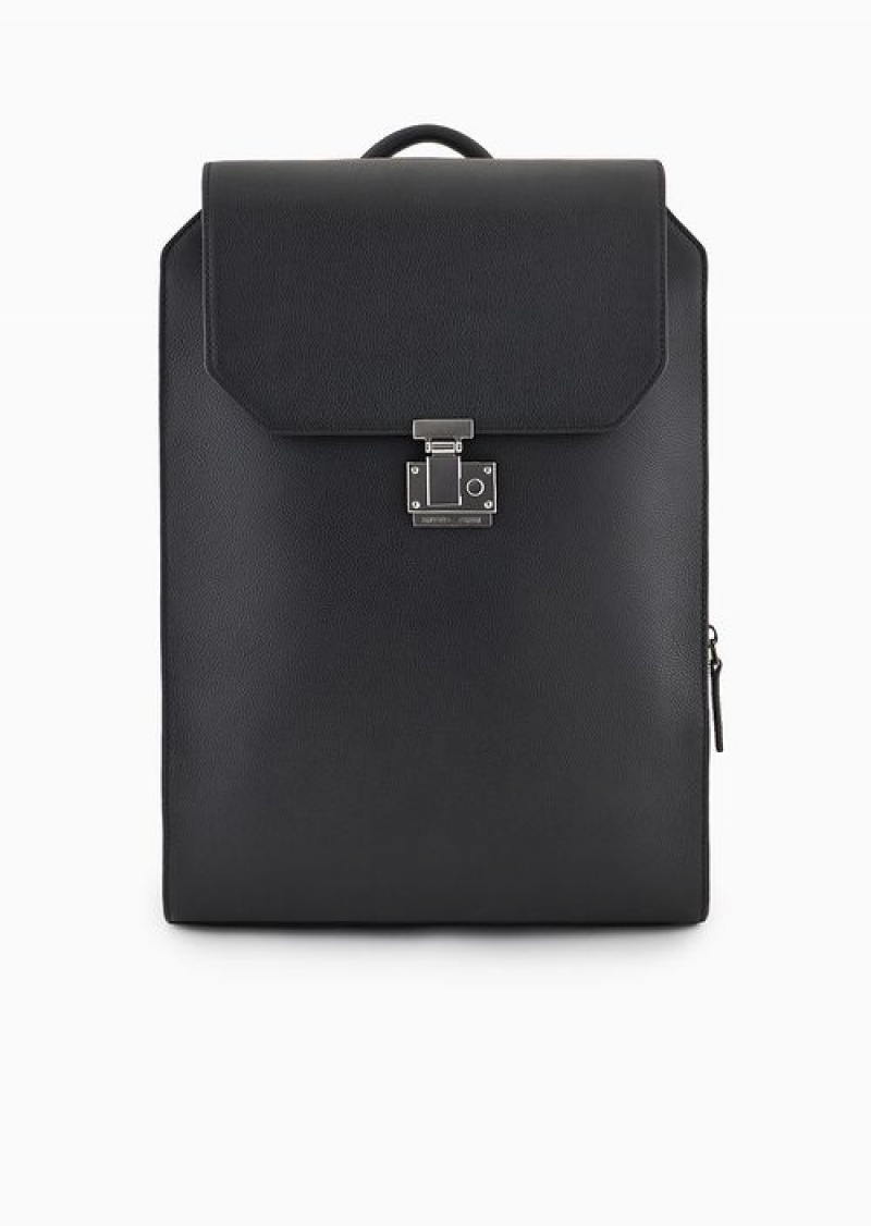 Pattern Emporio Armani Tumbled-leather Backpack With Flap And Laptop Compartment | EA-SN59009