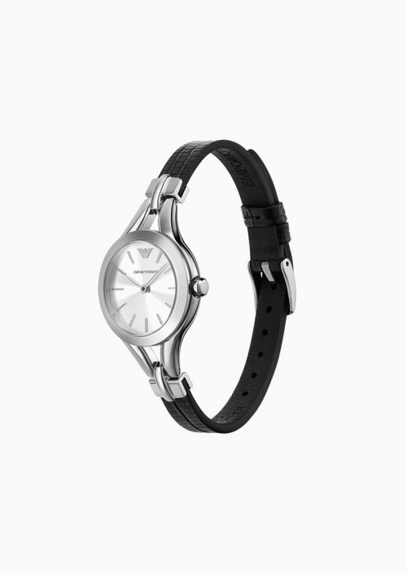 Pattern Emporio Armani Two-hand Black Leather Watch | EA-SN57653