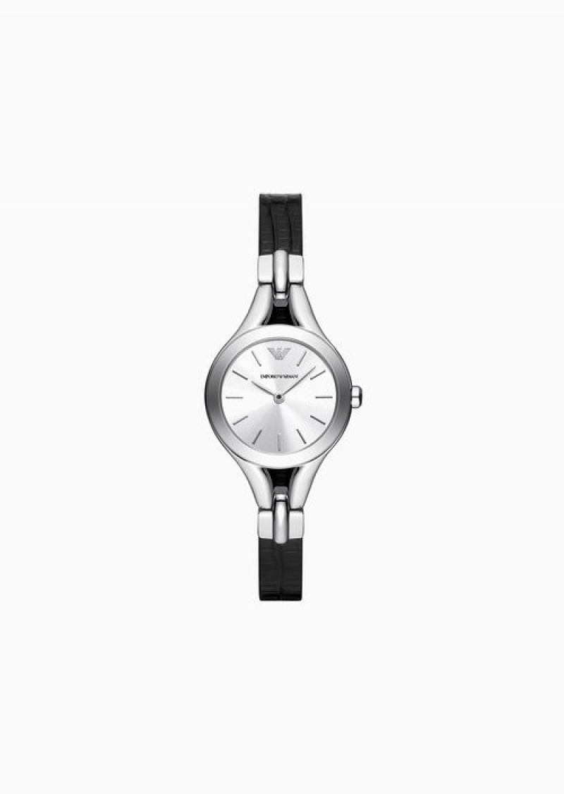 Pattern Emporio Armani Two-hand Black Leather Watch | EA-SN57653