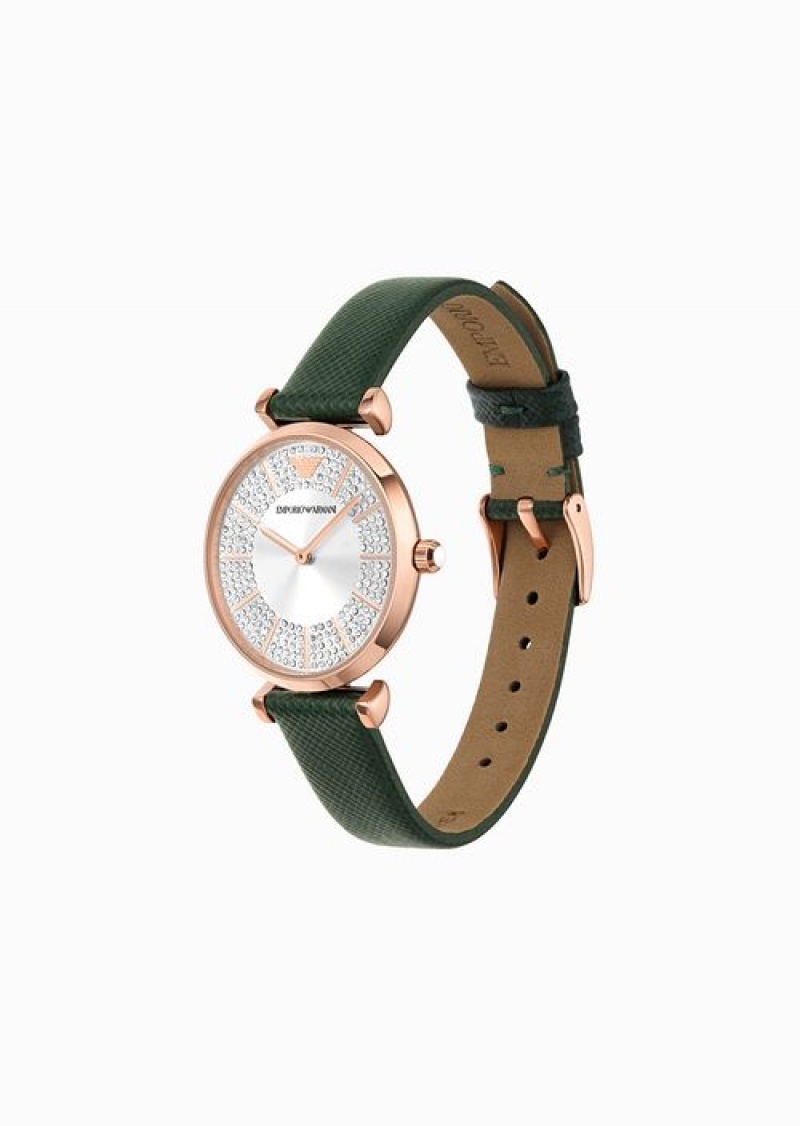 Pattern Emporio Armani Two-hand Green Leather Watch | EA-SN57654