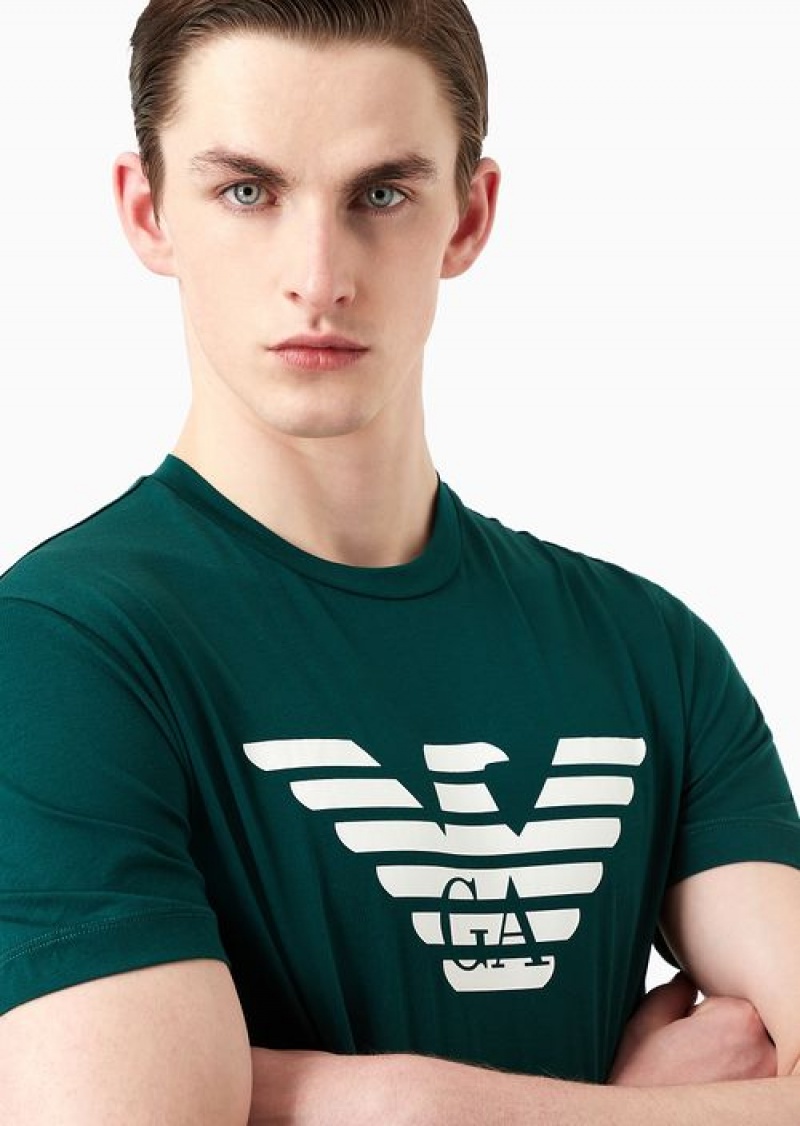 Petroleum Emporio Armani Pima-jersey T-shirt With Logo Print | EA-SN58687