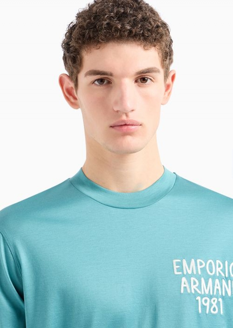 Petroleum Emporio Armani Regular Fit T-shirts | EA-SN58749