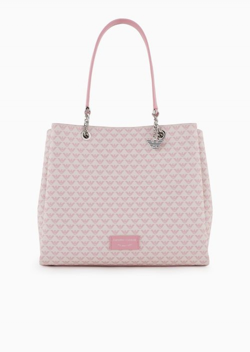 Pink Emporio Armani All-over Eagle Shopper Bag With Eagle Charm | EA-SN57232