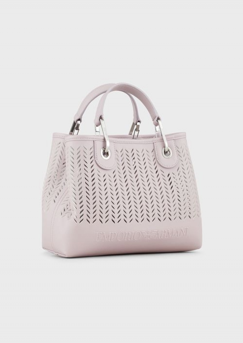 Pink Emporio Armani Armani Sustainability Values Small Myea Shopper Bag With Perforated Chevron Motif | EA-SN57275