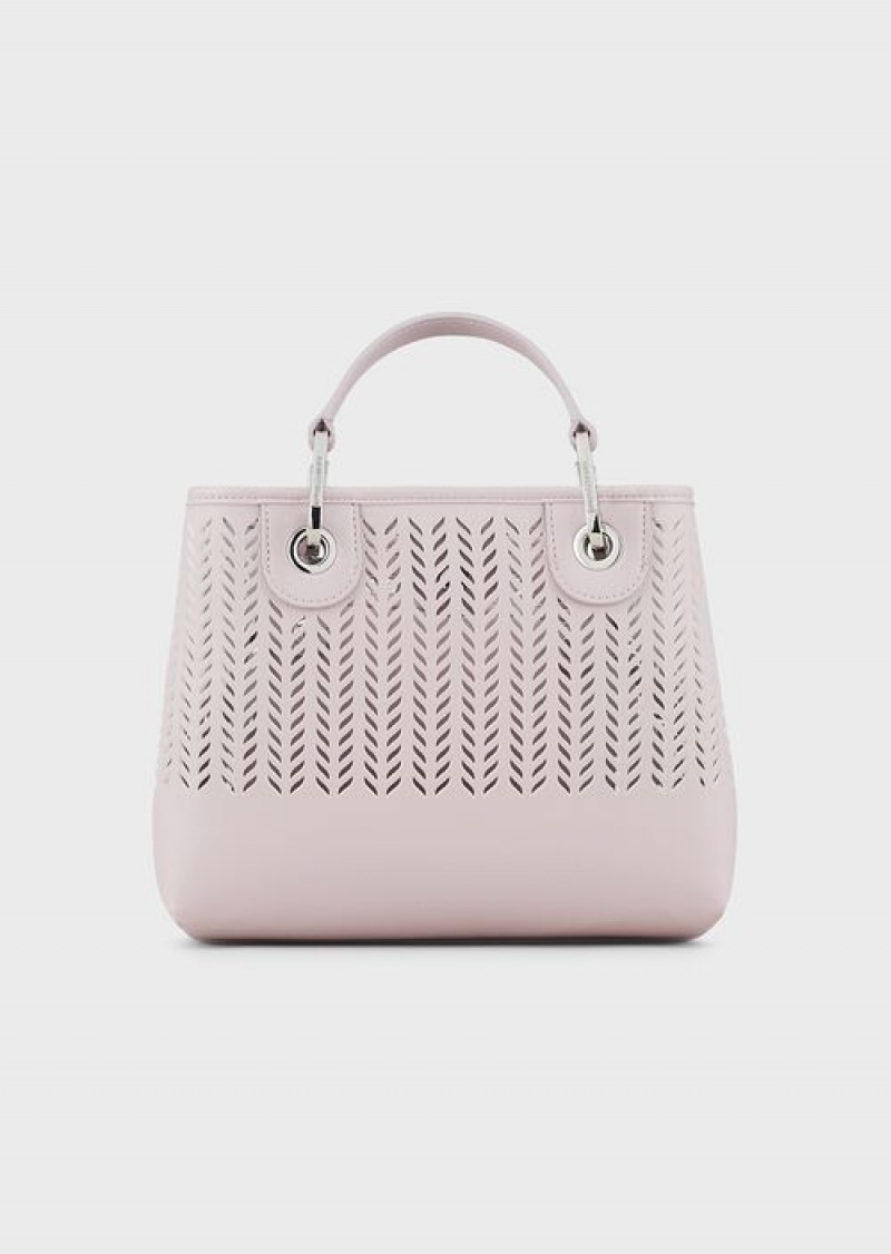 Pink Emporio Armani Armani Sustainability Values Small Myea Shopper Bag With Perforated Chevron Motif | EA-SN57275