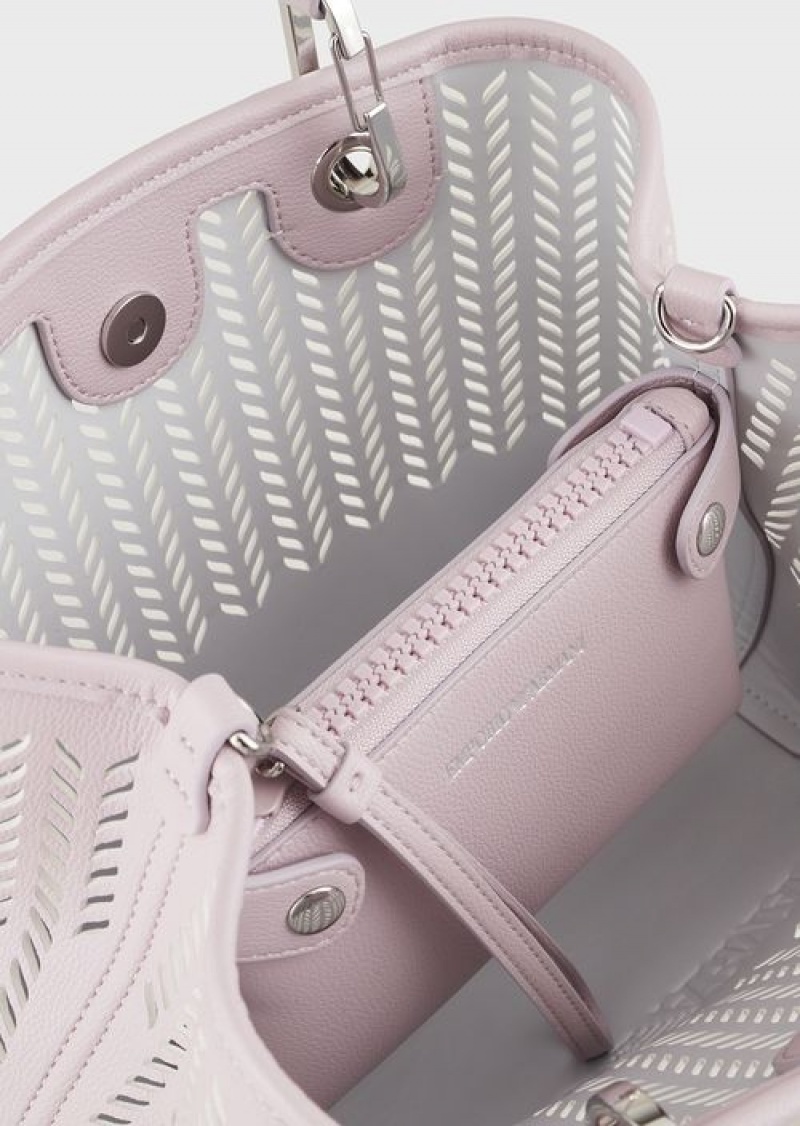 Pink Emporio Armani Armani Sustainability Values Small Myea Shopper Bag With Perforated Chevron Motif | EA-SN57275