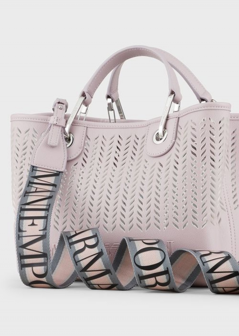 Pink Emporio Armani Armani Sustainability Values Small Myea Shopper Bag With Perforated Chevron Motif | EA-SN57275