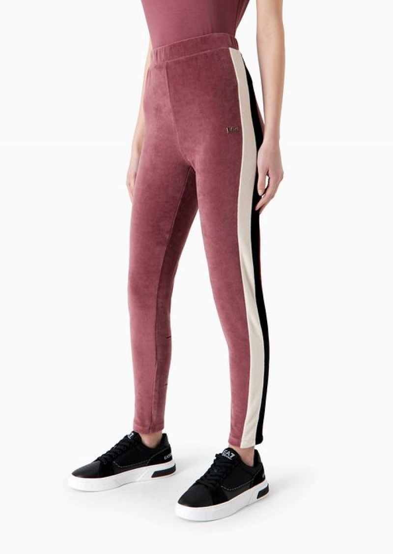 Pink Emporio Armani Athletic Velour Velvet Leggings | EA7-SN59540