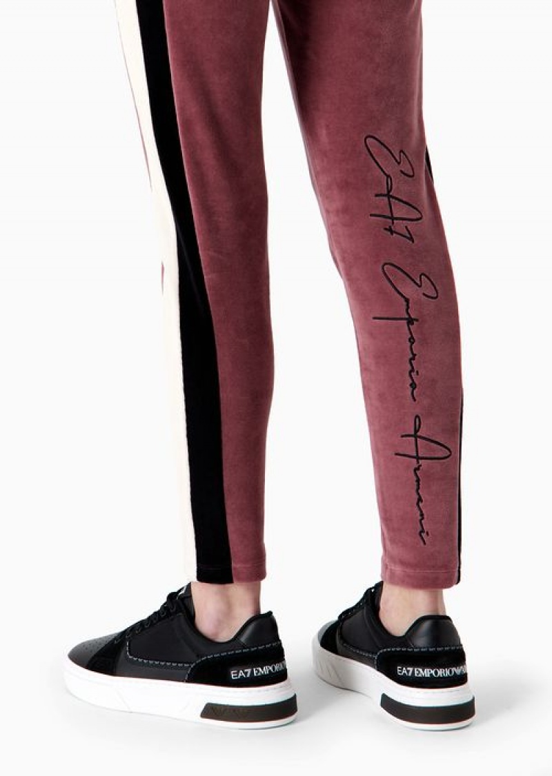 Pink Emporio Armani Athletic Velour Velvet Leggings | EA7-SN59540