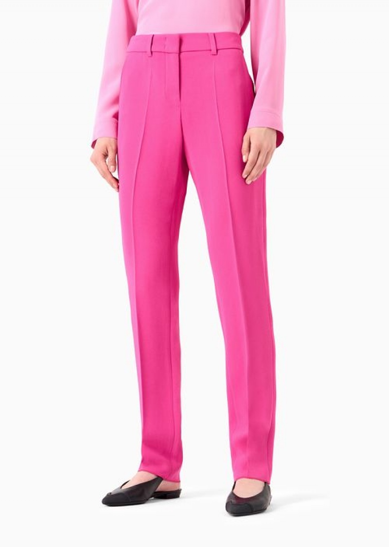 Pink Emporio Armani Cady CrêPe Ribbed Trousers | EA-SN56833