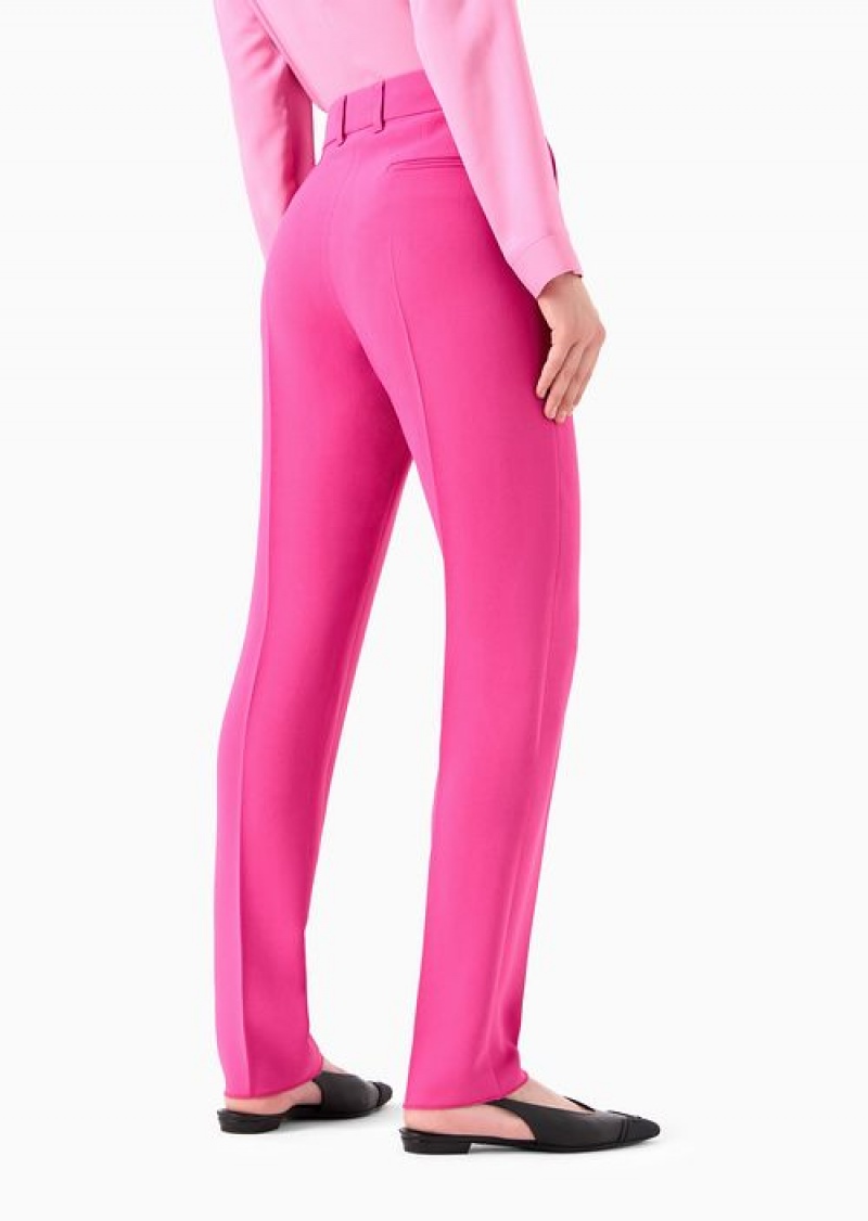 Pink Emporio Armani Cady CrêPe Ribbed Trousers | EA-SN56833