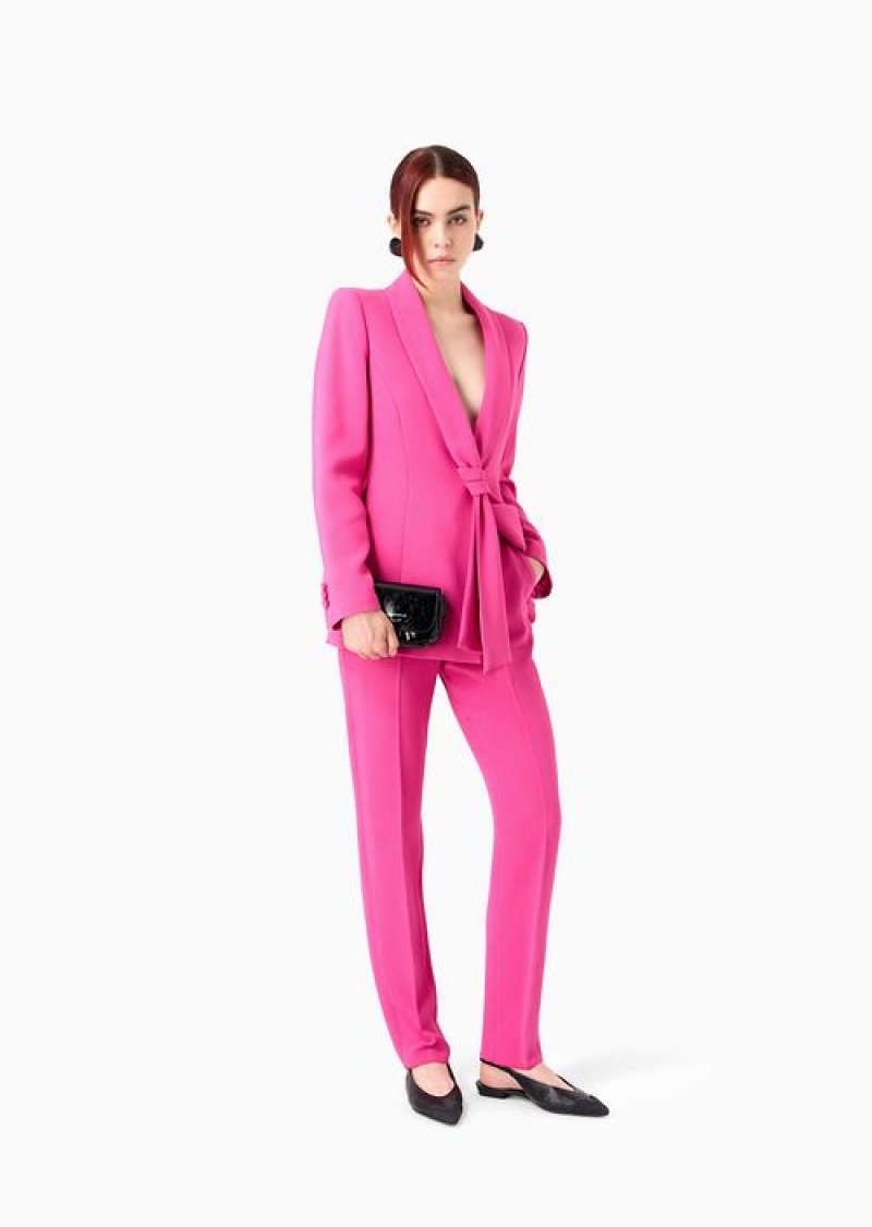 Pink Emporio Armani Cady CrêPe Ribbed Trousers | EA-SN56833