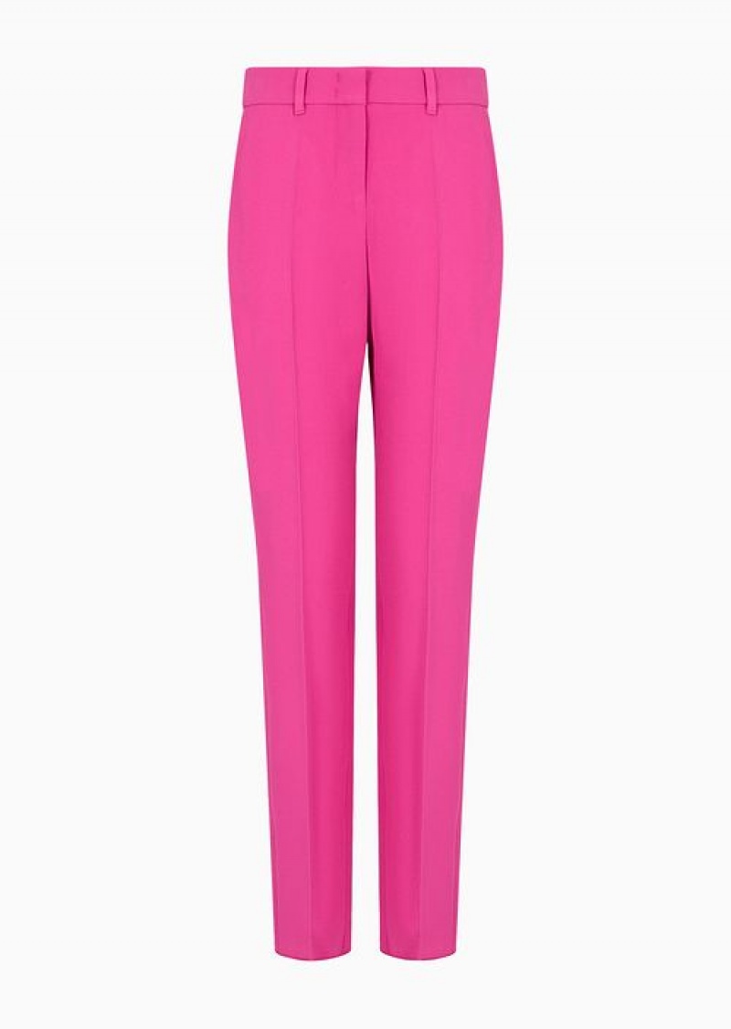 Pink Emporio Armani Cady CrêPe Ribbed Trousers | EA-SN56833