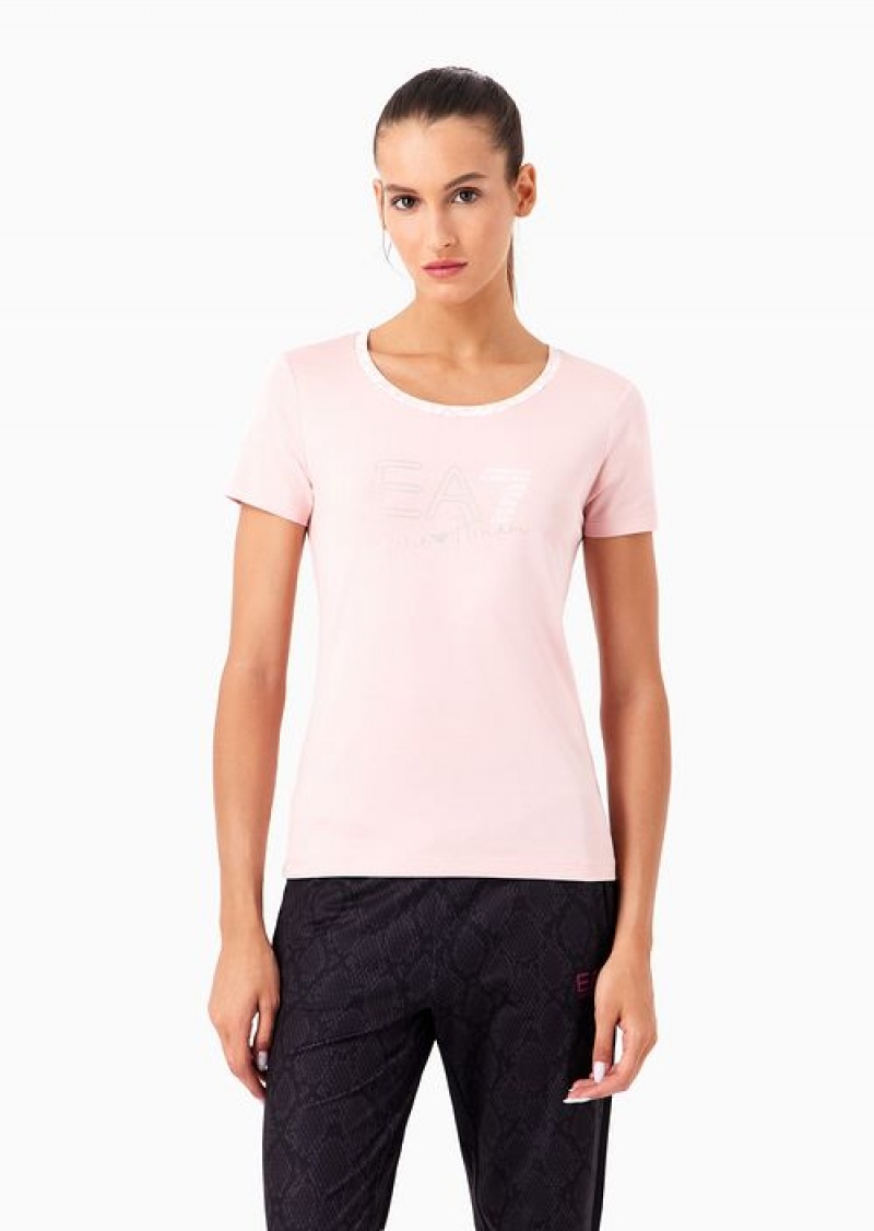 Pink Emporio Armani Graphic Series Organic-cotton Blend Crew-neck T-shirt | EA7-SN59642