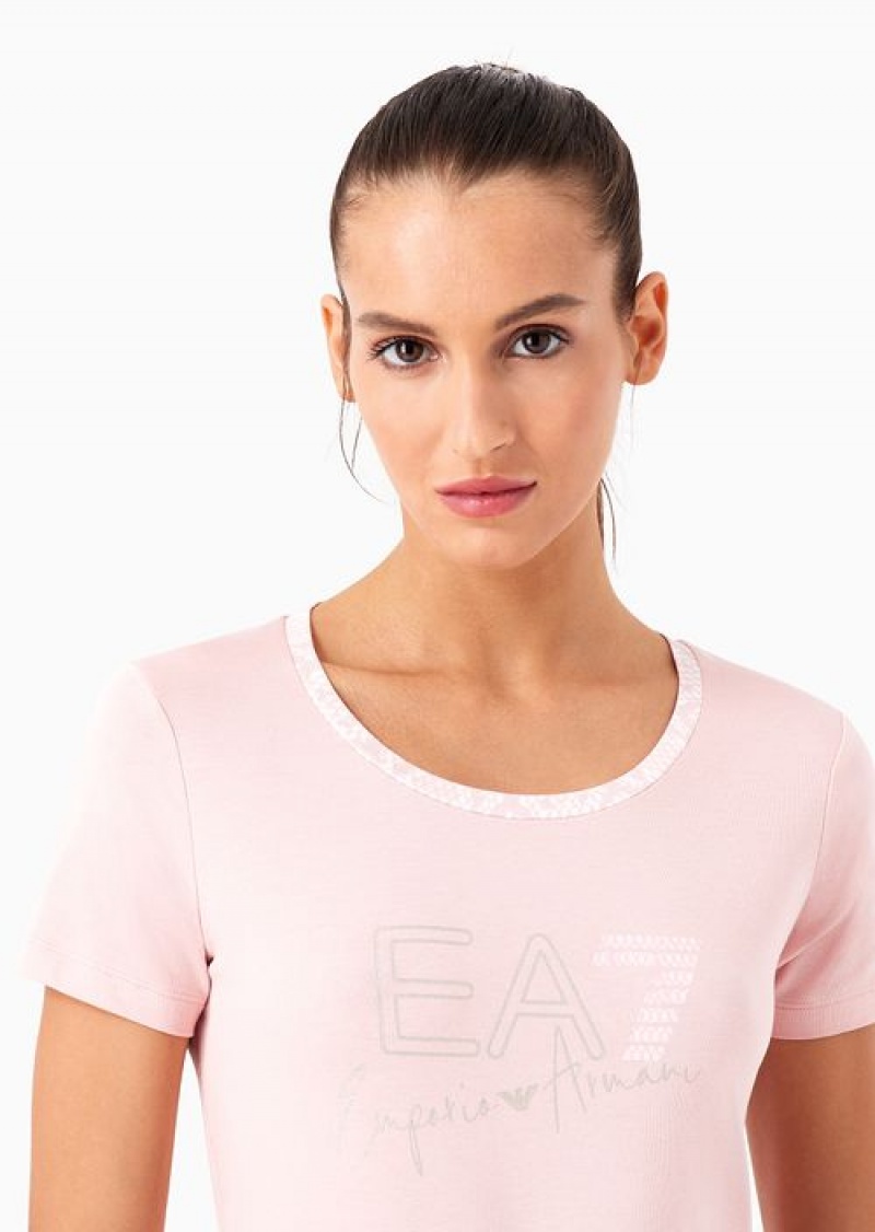 Pink Emporio Armani Graphic Series Organic-cotton Blend Crew-neck T-shirt | EA7-SN59642