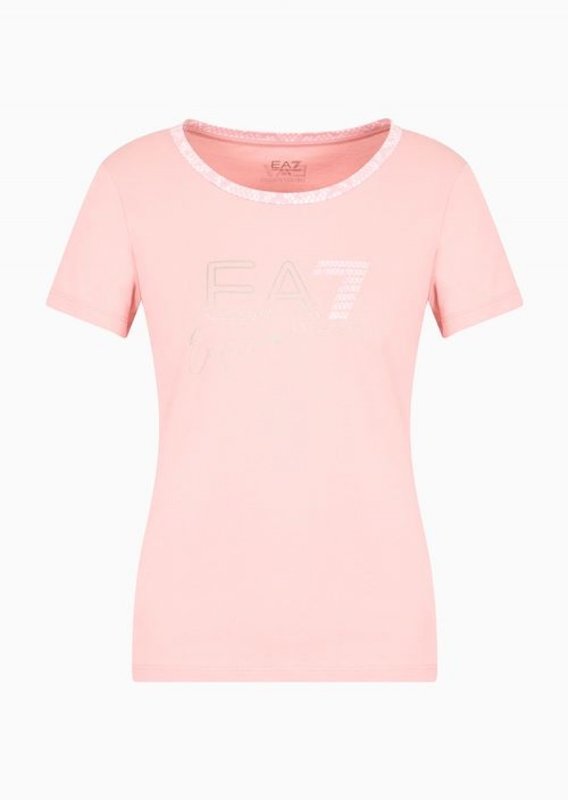 Pink Emporio Armani Graphic Series Organic-cotton Blend Crew-neck T-shirt | EA7-SN59642