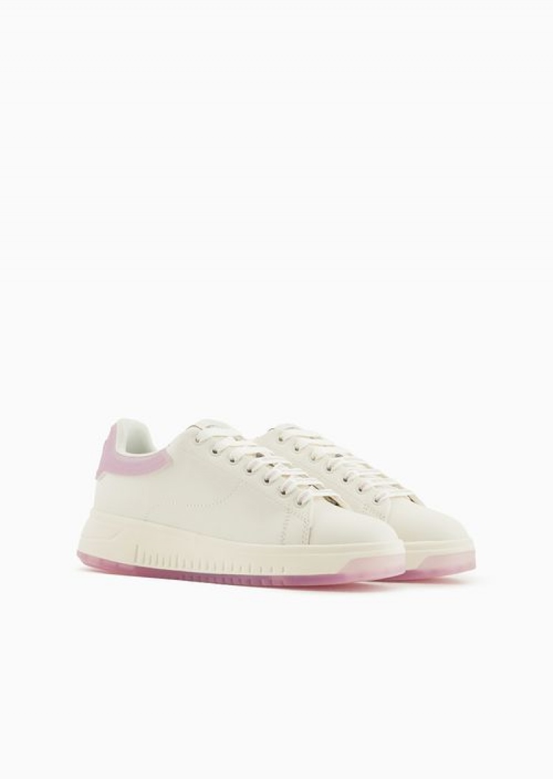 Pink Emporio Armani Leather Sneakers With Contrasting Rubber Back | EA-SN57230