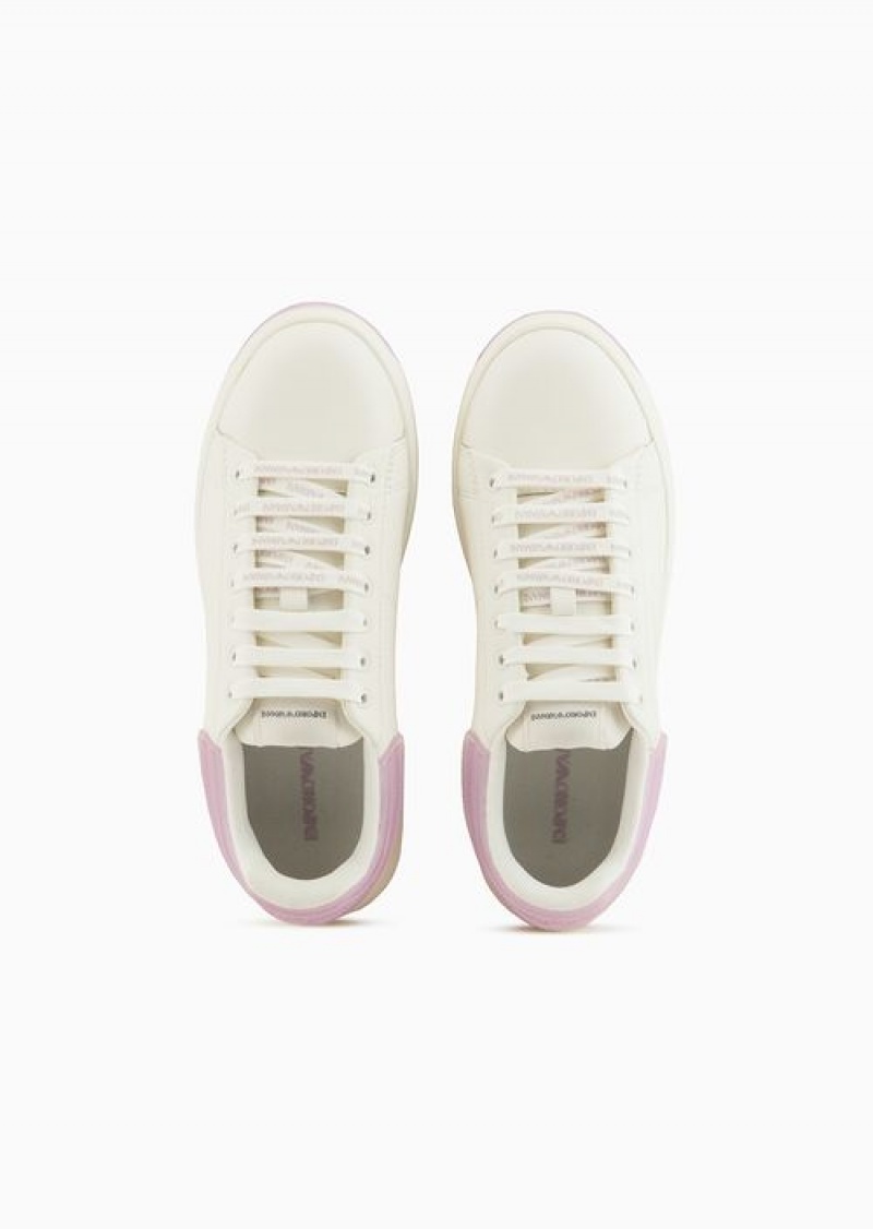 Pink Emporio Armani Leather Sneakers With Contrasting Rubber Back | EA-SN57230