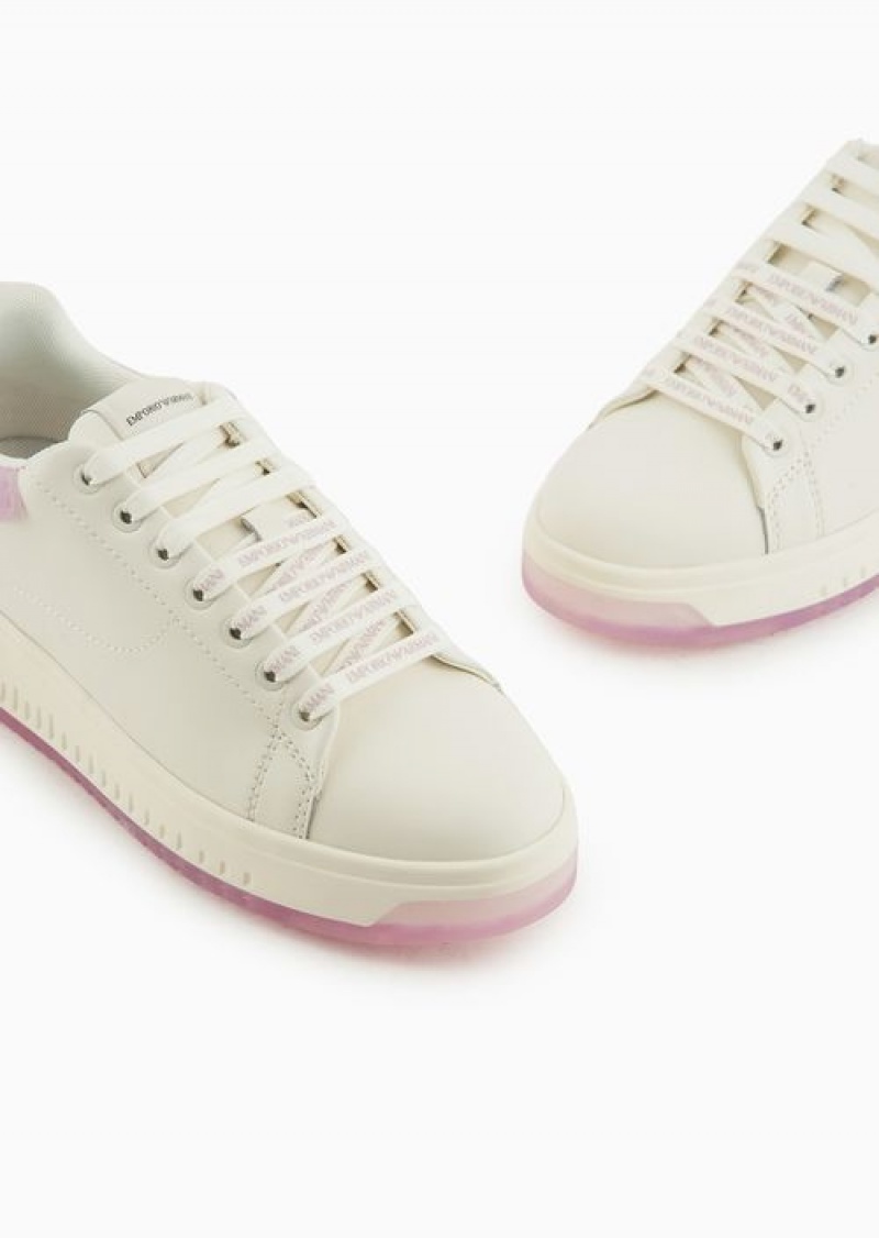 Pink Emporio Armani Leather Sneakers With Contrasting Rubber Back | EA-SN57230