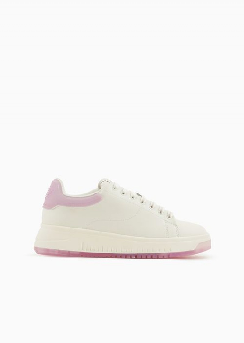 Pink Emporio Armani Leather Sneakers With Contrasting Rubber Back | EA-SN57230