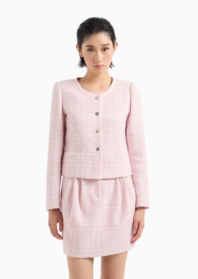 Pink Emporio Armani Lurex Tweed Single-breasted Jacket | EA-SN56483