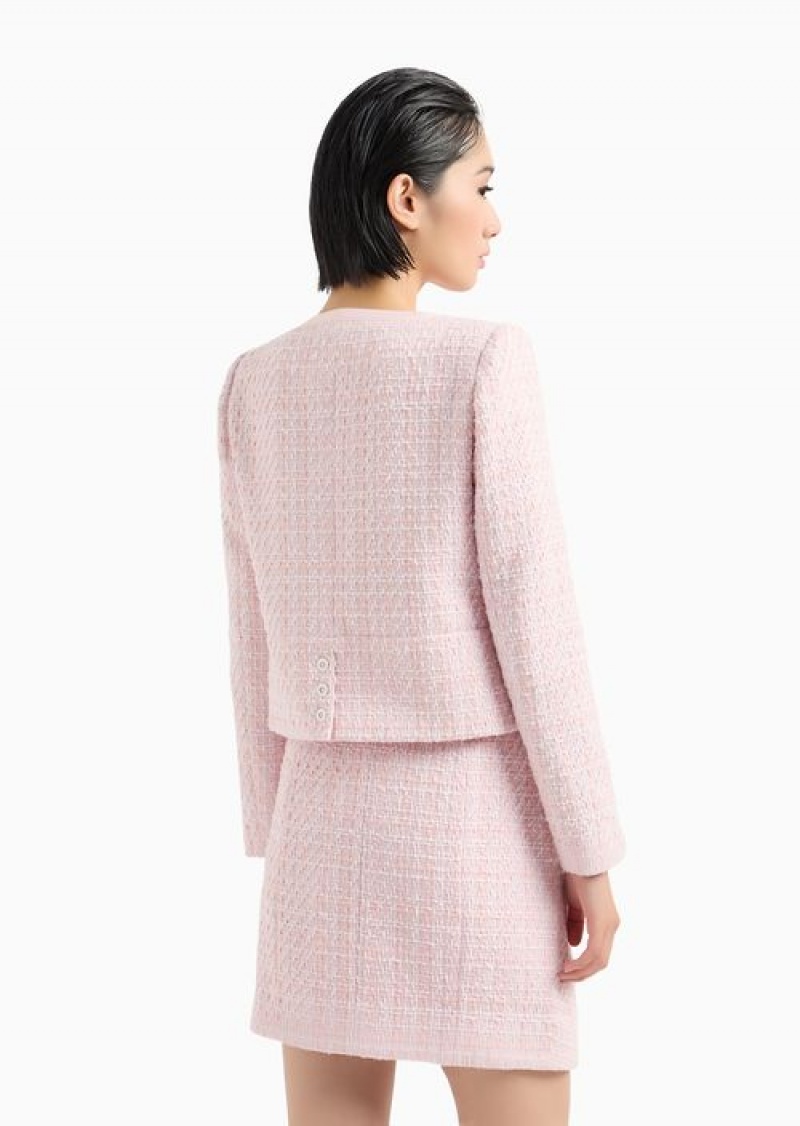 Pink Emporio Armani Lurex Tweed Single-breasted Jacket | EA-SN56483