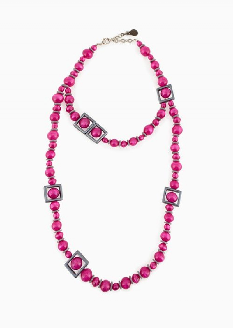 Pink Emporio Armani Necklace With Spheres And Square Details | EA-SN57569