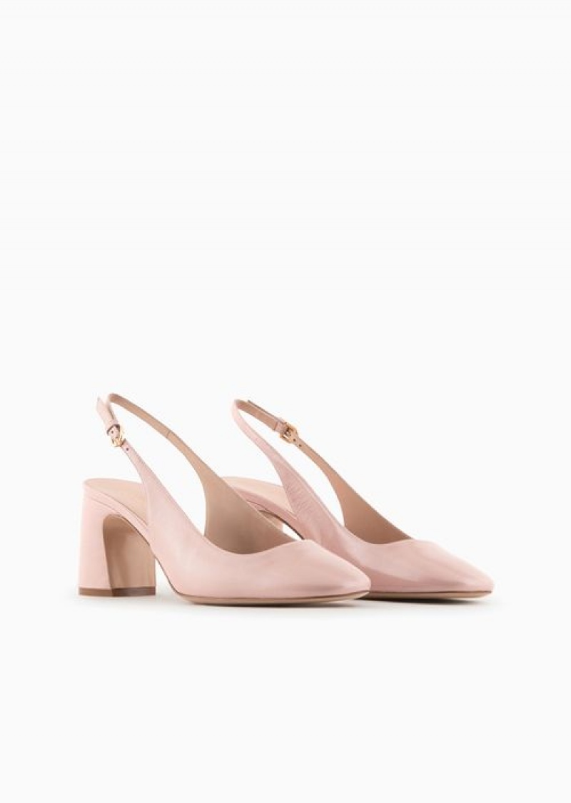 Pink Emporio Armani Patent Leather Slingback Court Shoes | EA-SN57148