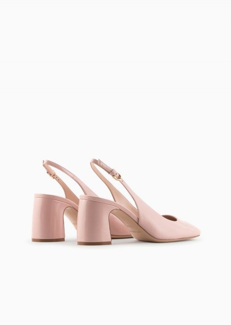 Pink Emporio Armani Patent Leather Slingback Court Shoes | EA-SN57148